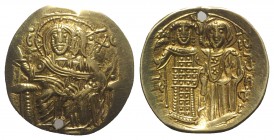 Empire of Nicaea, John III (1222-1254). AV Hyperpyron (25mm, 3.88g, 6h). Magnesia, c. 1232-1254. Christ Pantokrator enthroned facing; pellets at ends ...