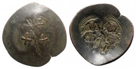 Theodore II Ducas-Lascaris (Emperor of Nicaea, 1254-1258). BI Aspron Trachy (28mm, 3.33g, 6h). Magnesia mint. Christ Pantokrator standing facing on da...