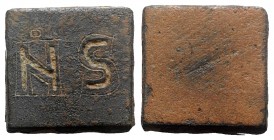 Byzantine Æ Ounce Square Commercial Weight, 5th-7th centuries AD (24mm, 26.79g). Engraved NS. R/ Blank. Good VF
