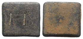 Byzantine Æ Half Ounce Square Commercial Weight, 5th-7th centuries AD (19x20mm, 12.86g). Engraved IB. R/ Blank. Good VF