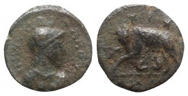Ostrogoths, Athalaric (526-534). Æ 20 Nummi (22mm, 8.21g, 6h). Rome. Helmeted and draped bust of Roma r. R/ She-wolf standing l., head r., suckling tw...