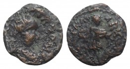 Ostrogoths, Athalaric (526-534). Æ 10 Nummi (17.5mm, 2.17g, 12h). Rome. Helmeted bust of Roma r. R/ Athalaric standing facing, holding shield with l. ...