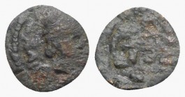 Ostrogoths, Theodahad ? (534-536). Æ (9.5mm, 0.63g). Rome. Diademed, draped and cuirassed bust r. R/ Monogram within wreath. Cf. COI 91. Good Fine
