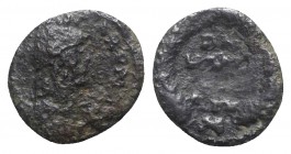Ostrogoths, Witigis (536-540). Æ 10 Nummi (16mm, 2.02g, 6h). Rome. Helmeted and cuirassed bust of Roma r. R/ D N / WIT / IGIS / REX in four lines; all...