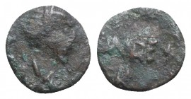 Ostrogoths, Baduila (541-552). Æ (8mm, 0.69g, 6h). Ticinum, in the name of Anastasius. Diademed bust r., wearing paludamentum. R/ DN REX / B within wr...