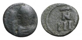 Vandals, Municipal coinage of Carthage, c. 480-533. Æ 4 Nummi (10mm, 1.67g, 5h). Carthage, c. 523-533. Diademed and draped bust l., holding palm. R/ N...