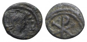 Vandals, c. 5th- 6th century. Æ (8mm, 0.84g, 10h). Diademed and draped bust r. R/ Christogram within laurel wreath. BMC Vandals 158-63. VF