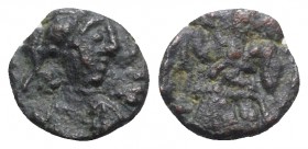 Vandals, Thrasamund (496-523). Æ Nummus (8mm, 0.57g, 12h). Carthage. Diademed, draped and cuirassed bust r. R/ Victory standing l., holding wreath and...