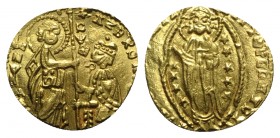 Crusaders, Venetians in the Levant. Uncertain mint, 14th-15th century. AV Ducat (18.5mm, 3.97g, 11h). S. Marco standing r., presenting banner to Doge ...