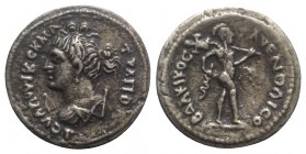 Fake Greek coin (28.5mm, 10.71g, 6h). Blundered legend, Bust of Artemis l.; bow before, quiver over shoulder. R/ Soldier advancing r., holding trophy....