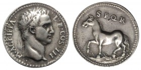 Agrippa (died 12 BC). Fake AR coin (28mm, 12.68g, 12h). Laureate head r. R/ Horse standing l.; SPQR above. Modern fake for study