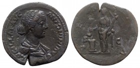 Lucilla (Augusta, 164-182). Fake Æ Sestertius (32.5mm, 28.51g, 6h). Rome, 161-2. Draped bust r. R/ Vesta standing l., sacrificing from simpulum over a...