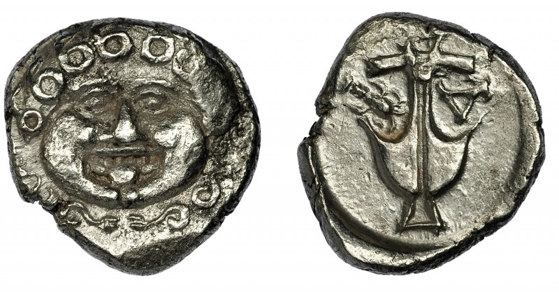 TRACIA. Apolonia Póntica. Dracma (c. 400 a.C.). A/ Gorgoneion. R/ Ancla, a izq. ...