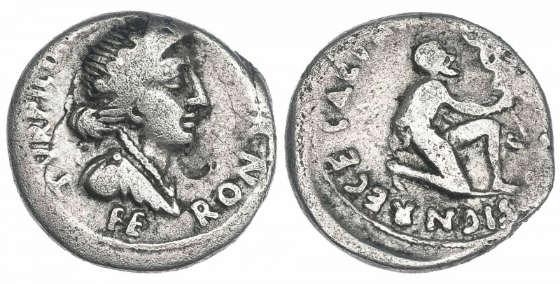 AUGUSTO. Denario. Roma (19 a.C.). A/ Busto de Feronia a der; TVRPILL(IANVS) F, F...