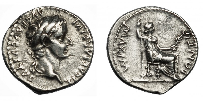 TIBERIO. Denario. Lugdunum (36-37 d.C.). R/ Livia entronizada a der. con cetro y...