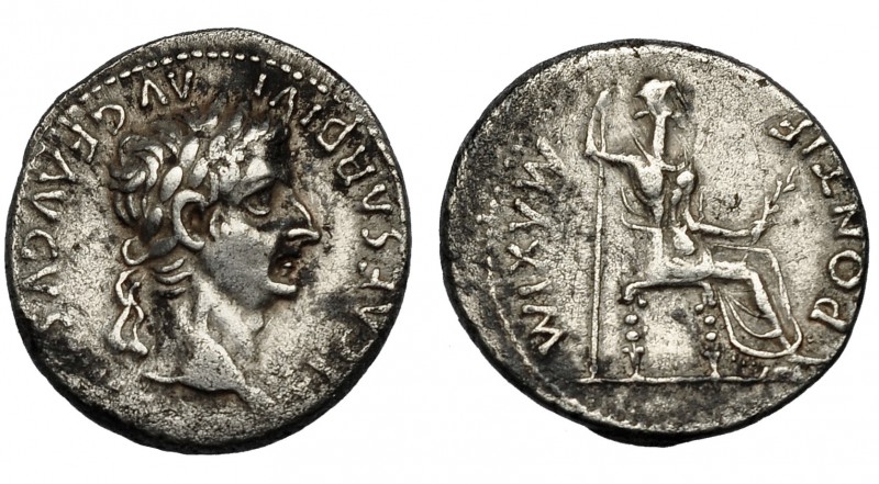 TIBERIO. Denario. Lugdunum (36-37 d.C.). R/ Livia entronizada a der. con cetro y...