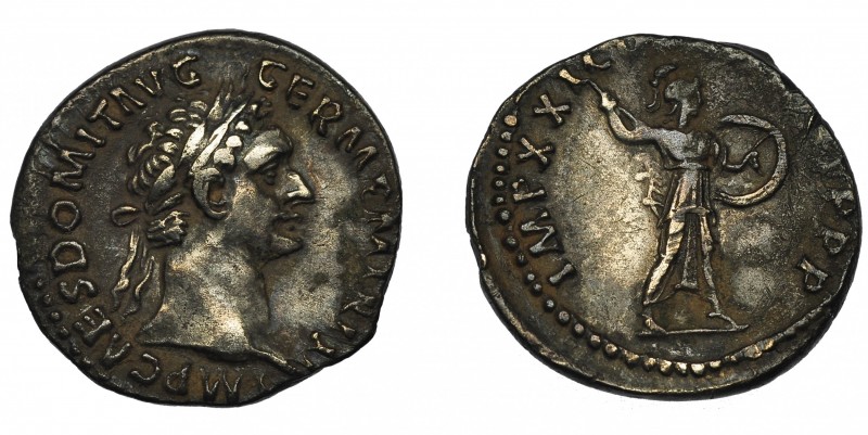 DOMICIANO. Denario. Roma. R/ Minerva a der.; IMP XXI C(…)P PP. AR 3,06 g. 18,6 m...
