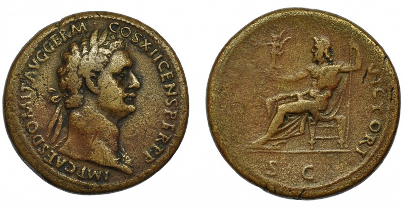 DOMICIANO. Sestercio. Roma (86). A/ Cabeza laureada a der. con égida; IMP CAES D...