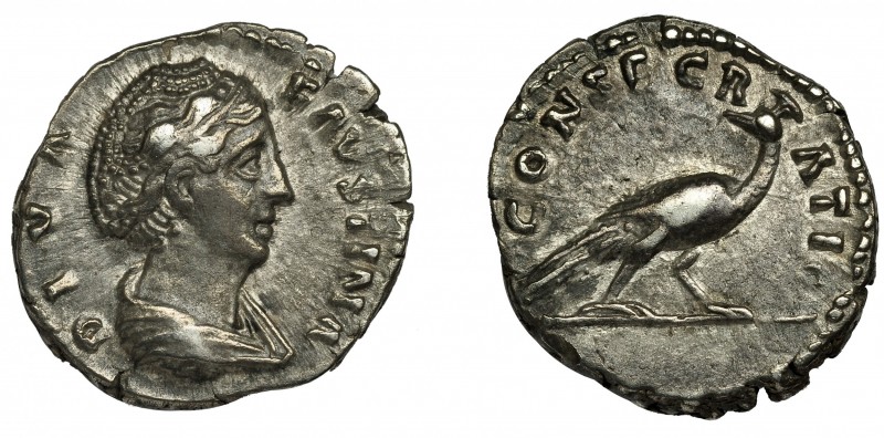 FAUSTINA LA MAYOR. Denario. Roma (141). R/ Pavo real a der.; CONSECRATIO. RIC-38...