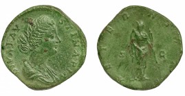 FAUSTINA LA MENOR. Sestercio. Roma (176-180). R/ Aeternitas con antorcha y sujetándose el velo; AETERNITAS, S-C. AE 19,56 g. 30,3 mm. RIC-1692. Pátina...