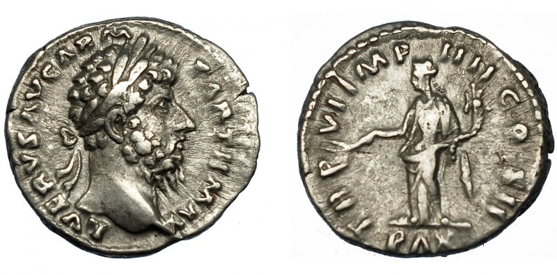 LUCIO VERO (bajo Marco Aurelio). Denario. Roma (166). R/ Pax a izq. con rama de ...