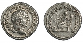 CARACALLA. Denario. Roma (212). R/ Annona sentada a izq. con espigas y cornucopia, delante modio; P M TR P XV COS III. AR 3,24 g. 19 mm. RIC-195. MBC.
