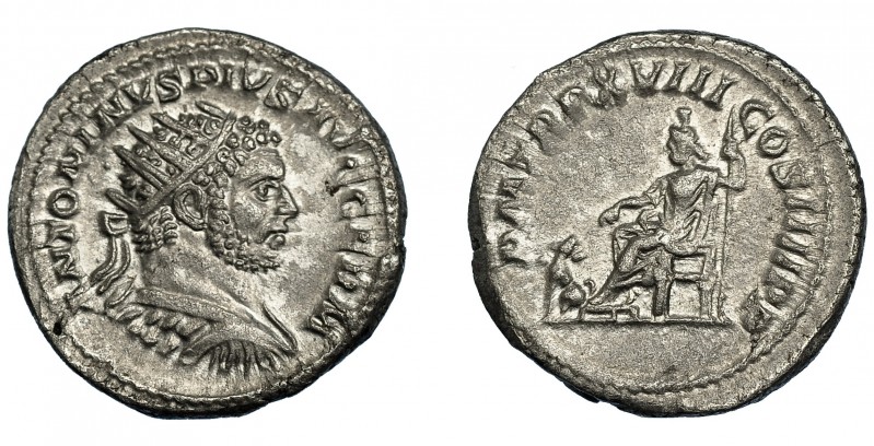 CARACALLA. Antoniniano. Roma (215). R/ Pluto sentado a izq. con cetro; P M TR P ...
