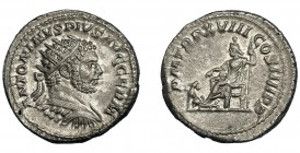 CARACALLA. Antoniniano. Roma (215). R/ Pluto sentado a izq. con cetro; P M TR P XVIII COS IIII P P. AR 4,90 g. 23,3 mm. RIC-261C. EBC-.