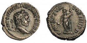 CARACALLA. Denario. Roma (213). R/ Pax a izq. Con rama y cetro; P M TR P XVIII COS IIII P P. AR 3,30 g. 19,1 mm. RIC-268. EBC-.