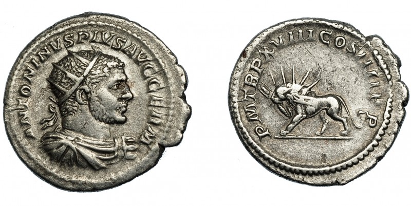 CARACALLA. Antoniniano. Roma (215). R/ León radiado a izq. con rayos en sus fauc...