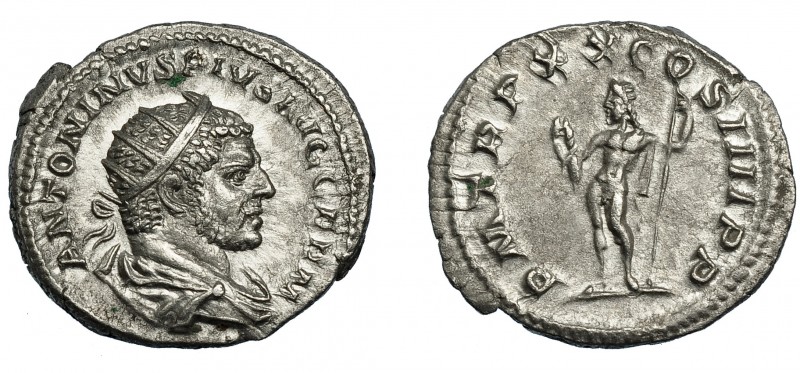 CARACALLA. Antoniniano. Roma (217). R/ Júpiter a izq. con cetro y rayos; P M TR ...