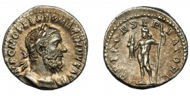 MACRINO. Denario. Roma (217-218). R/ Júpiter a izq. con cetro y rayos; IOVI CONSERVATORI. AR 3,01 g. 18,9 mm. RIC-73b. EBC-/MBC+.