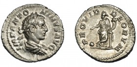 HELIOGÁBALO. Denario. Roma (218-222). R/ Providentia apoyada en columna, con globo y cornucopia; PROVID DEORVM. AR 3 g. 19,1 mm. RIC-130d. EBC-.