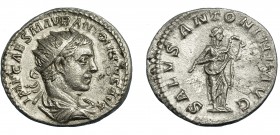 HELIOGÁBALO. Antoniniano. Roma (218-222). R/ Salus a der. alimentando serpiente en sus brazos; SALVS ANTONINI AVG. VE 3,88 g. 20,7 mm. RIC-138e. Rugos...