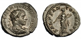 HELIOGÁBALO. Antoniniano. Roma (218-222). R/ Salus a der. alimentando serpiente en sus brazos; SALVS ANTONINI AVG. VE 5,93 g. 22,4 mm. RIC-138f. MBC+....