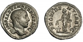 ALEJANDRO SEVERO. Denario. Roma (231-235). R/ Providentia a izq. con espigas y cornucopia, delante modio; PROVIDENTIA AVG. AR 3,42 g. 19,6 mm. RIC-250...
