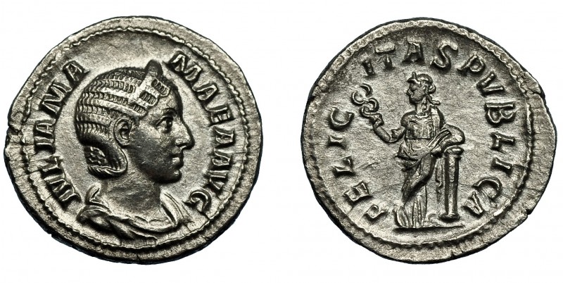 JULIA MAMEA. Denario. Roma (225-235). R/ Felicitas con caduceo apoyada en column...