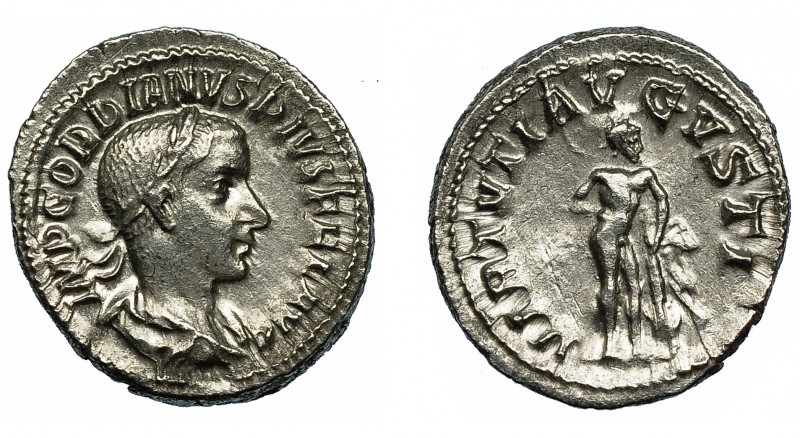 GORDIANO III. Denario. Roma (241-243). R/ Hércules a der. apoyado en su clava co...