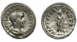GORDIANO III. Denario. Roma (241-243). R/ Hércules a der. apoyado en su clava con leonté; VIRTVTI AVGVSTI. AR 3,48 g. 20,9 mm. RIC-116. MBC+.