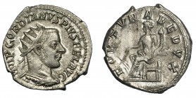 GORDIANO III. Antoniniano. Roma (243-244). R/ Fortuna sentada a izq. con timón y cornucopia; FORTVNA REDVX. VE 4,04 g. 22,5 mm. RIC-143 vte. MBC+/MBC-...