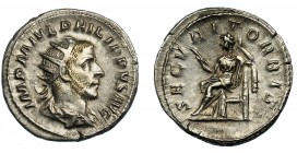 FILIPO I. Antoniniano. Roma (244-247). R/ Securitas sentada a izq. con cetro; SECVRIT ORBIS. VE 4,58 g. 22,2 mm. RIC-48. MBC.