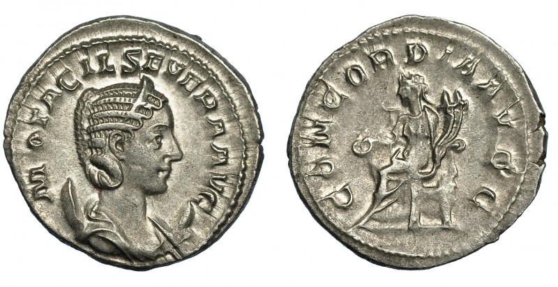 OTACILIA SEVERA. Antoniniano. Roma (246-248). R/ Concordia sentada a der. con pá...