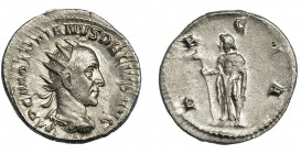 TRAJANO DECIO. Antoniniano. Roma (249-251). R/ Dacia con cetro rematado en cabeza de asno; DACIA. AR 3,78 g. 22,4 mm. RIC-13. Vanos. EBC-/MBC+.