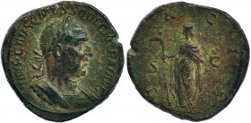 TRAJANO DECIO. Sestercio. Roma (249). A/ Busto laureado con manto y coraza a der. R/ Dacia a izq. con bastón rematado en cabeza de asno; DACIA, S-C. R...
