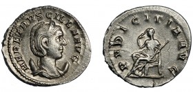 HERENIA ETRUSCILA. Antoniniano. Roma (249-251). R/ Pudicitia sentada a izq. con cetro y sujetando su velo; PVDICITIA AVG. AR 4,13 g. 23 mm. RIC-65. EB...
