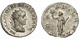 TREBONIANO GALO. Antoniniano. Mediolanum (251-253). R/ Pax a izq. con rama y cetro; PAX AETERNA. AR 4,27 g. 21,4 mm. RIC-71. EBC-.