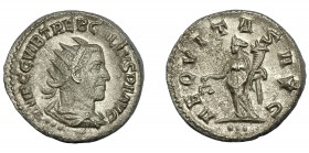 TREBONIANO GALO. Antoniniano. Antioquía (251-253). R/ Aequitas a izq. con balanza y cornucopia; AEQVITAS AVG. AR 4,39 g. 21,8 mm. RIC-80. EBC.