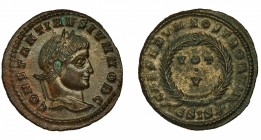 CONSTANTINO II (como césar). Follis. Siscia (320-321). VOT/V dentro de láurea, exergo ESIS*. VE 3,20 g. 19,3 mm. RIC-163. EBC.
