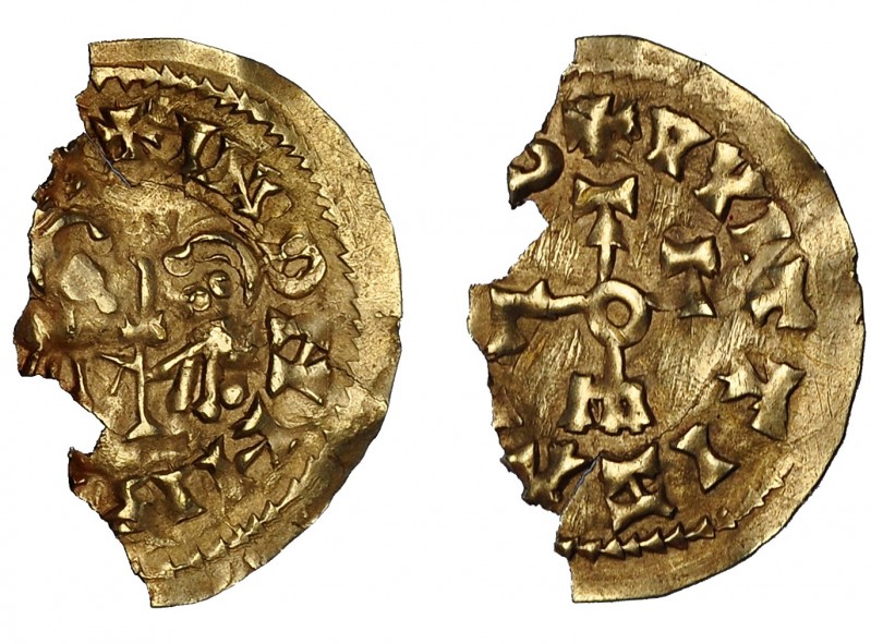ÉGICA Y WITIZA. Tremissis. Toleto. AU 0,76 g. 21 mm. Fragmento del 50%. CNV-571....