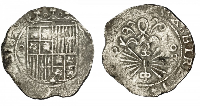 REYES CATÓLICOS. 2 reales. Granada. A/ Escudo entre G y II acotados por roeles. ...